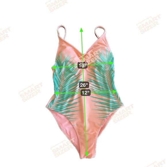 XHILARATION Peach Green Tropical Palm Tree Print One Piece Swimsuit Women's Sz M - Picture 12 of 13